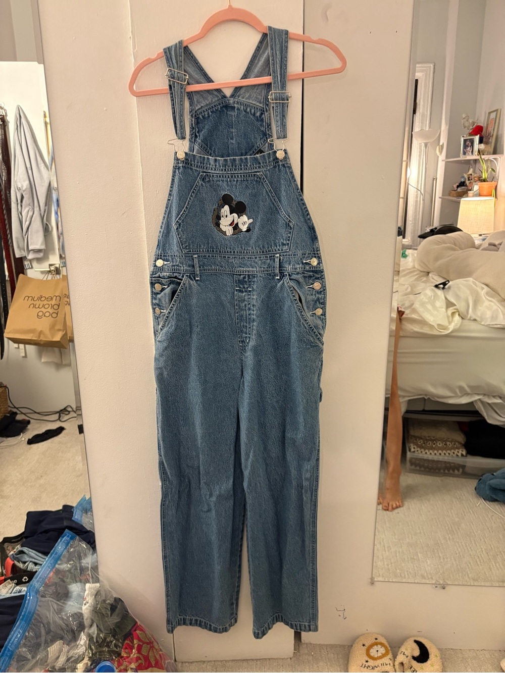 Vintage Denim Mickey Mouse Patch Overalls - Blue